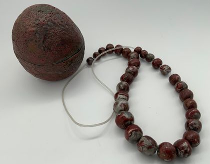 Warm brown raku bead necklace and pot